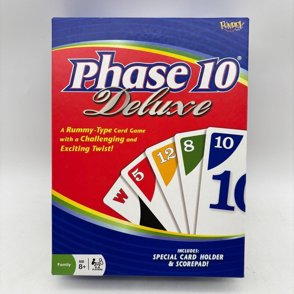 Phase 10 Deluxe Card Game Fundex Special Card Holder Scorepad COMPLETE